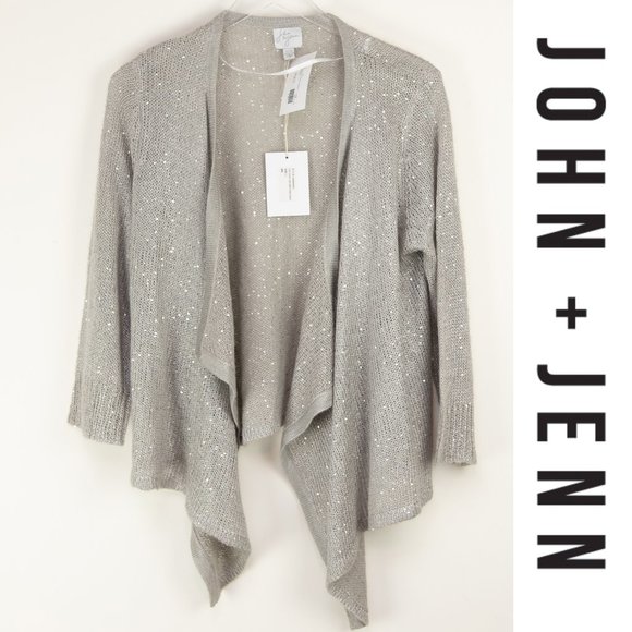 John + Jenn Sweaters - John & Jenn Oscar Cardigan Knit Sparkle Cardi Sequin Mohair Grey Size Large New